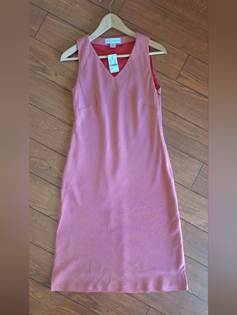 VINTAGE NWT Petite Sophisticate Red Micro Pin-Dot Midi Dress P6 - Picture 2 of 9